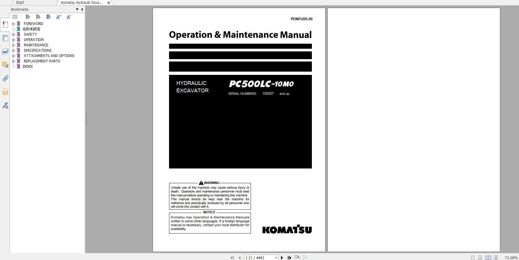 Komatsu Hydraulic Excavator PC500LC 10M0 Operation Maintenance Manual PEN01205 00 2019