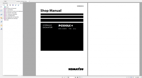 Komatsu Hydraulic Excavator PC500LC 8 Shop Manual SEN06648 02 2020