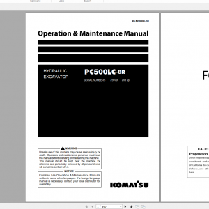 Komatsu Hydraulic Excavator PC500LC 8R Operation Maintenance Manual PEN00885 01 2019