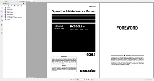 Komatsu Hydraulic Excavator PC550LC 8 Operation Maintenance Manual PEN01067 00 2018