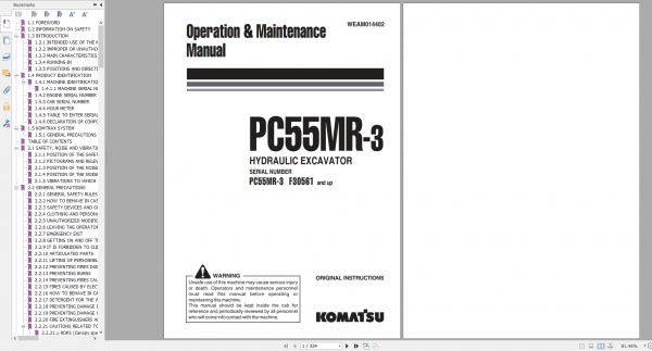 Komatsu Hydraulic Excavator PC55MR 3 Operation Maintenance Manual WEAM014402 2012