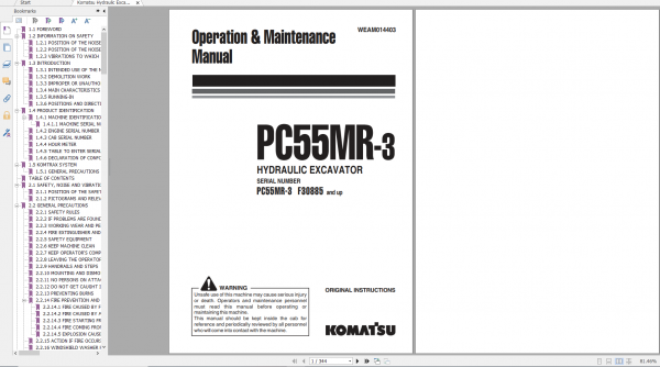 Komatsu Hydraulic Excavator PC55MR 3 Operation Maintenance Manual WEAM014403 2014