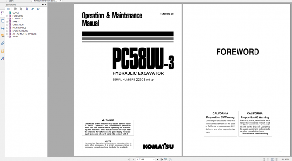 Komatsu Hydraulic Excavator PC58UU 3 Operation Maintenance Manual TEN00070 00 2005