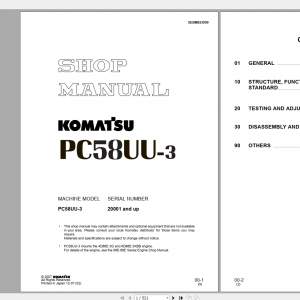 Komatsu Hydraulic Excavator PC58UU 3 Shop Manual SEBM023909 2007