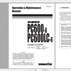 Komatsu Hydraulic Excavator PC600 6 PC600LC 6 Operation Maintenance Manual SEAD022100