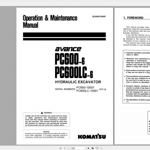 Komatsu Hydraulic Excavator PC600 6 PC600LC 6 Operation Maintenance Manual SEAM033900P 1999