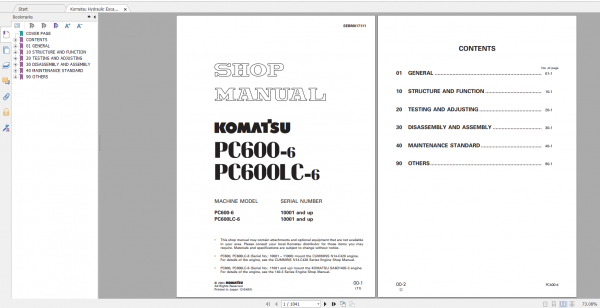 Komatsu Hydraulic Excavator PC600 6 PC600LC 6 Shop Manual SEBM017111 2004