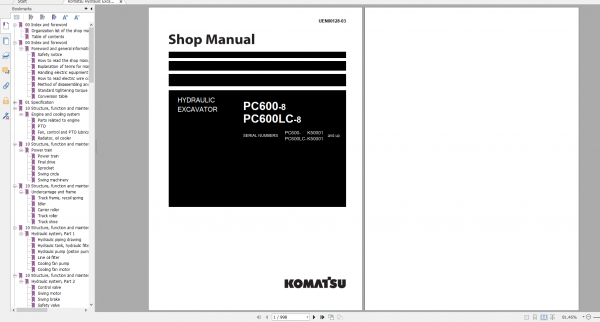 Komatsu Hydraulic Excavator PC600 8 PC600LC 8 Shop Manual UEN00128 03 2009