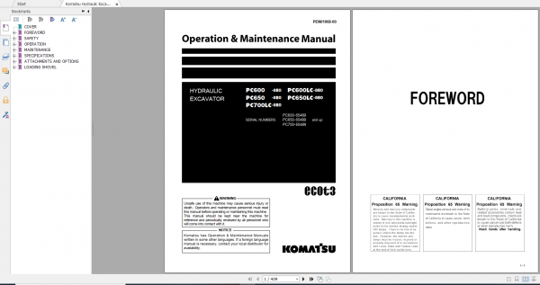 Komatsu Hydraulic Excavator PC600 8E0 PC600LC 8E0 PC650 8E0 PC650LC 8E0 PC700LC 8E0 Operation Maintenance Manual PEN01068 00 2019