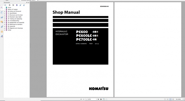 Komatsu Hydraulic Excavator PC600 8R1 PC600LC 8R1 PC700LC 8R Shop Manual SEN05660 06 2019