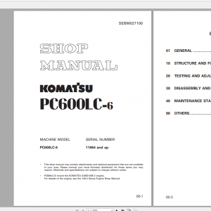 Komatsu Hydraulic Excavator PC600LC 6 Shop Manual SEBM027100