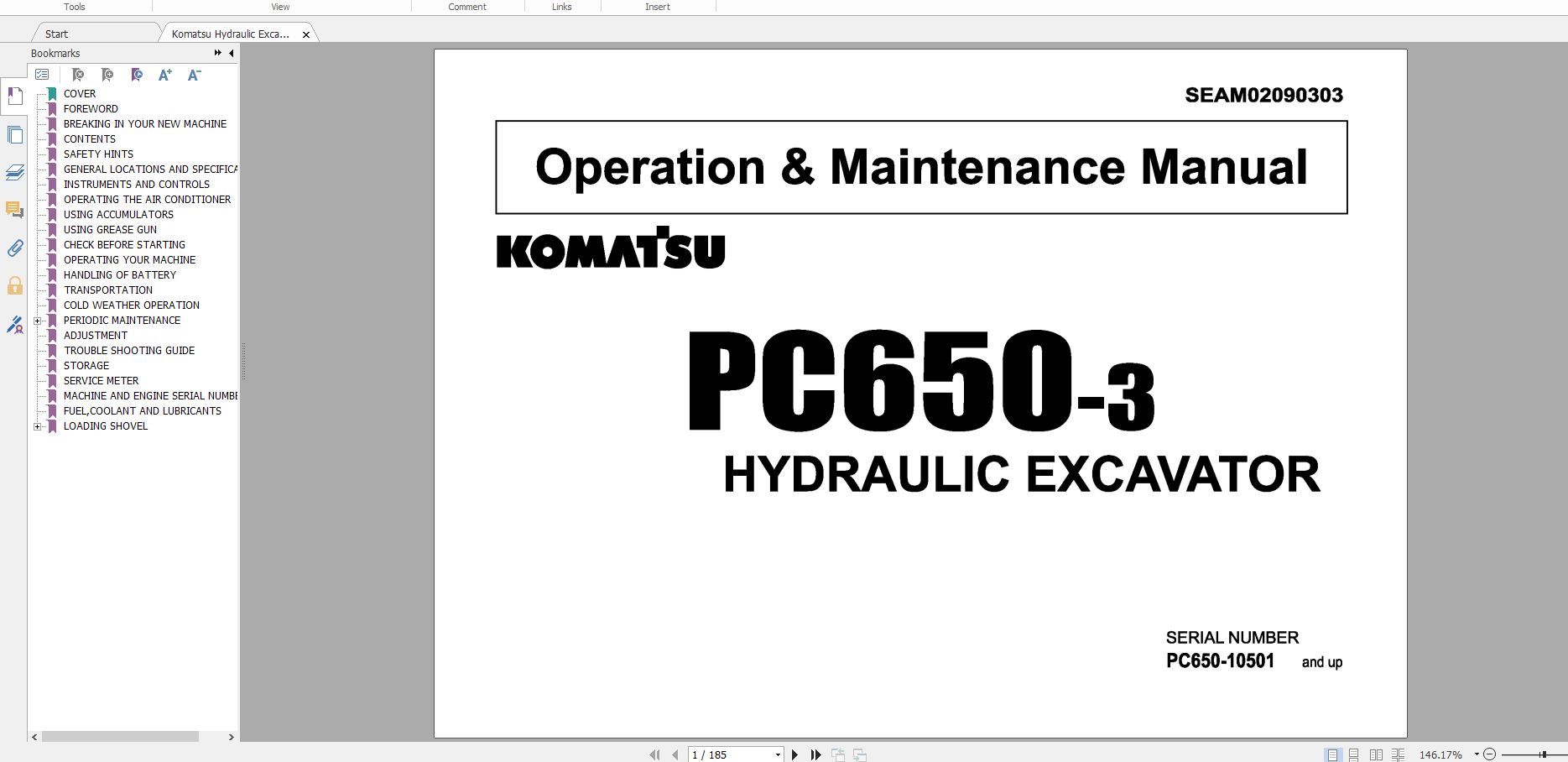 Komatsu Hydraulic Excavator PC650 3 Operation Maintenance Manual SEAM02090303