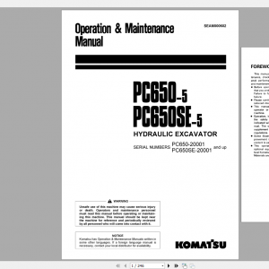 Komatsu Hydraulic Excavator PC650 5 PC650SE 5 Operation Maintenance Manual SEAM000602