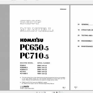 Komatsu Hydraulic Excavator PC650 5 PC710 5 Shop Manual SEBM000607 1996