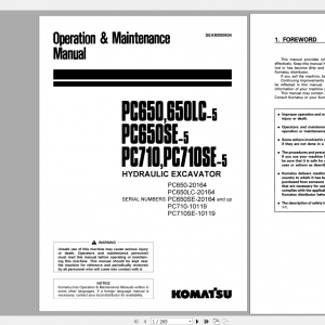 Komatsu Hydraulic Excavator PC650650LC 5 PC650SE 5 PC710 PC710SE 5 Operation Maintenance Manual SEAM000604