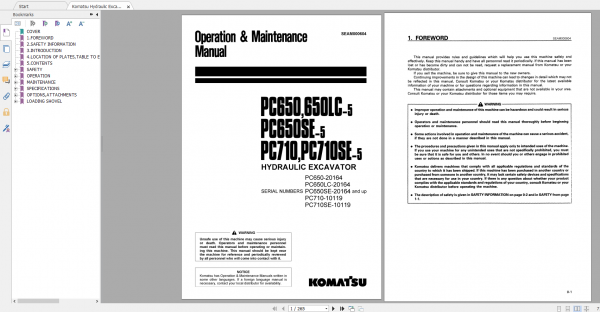Komatsu Hydraulic Excavator PC650650LC 5 PC650SE 5 PC710 PC710SE 5 Operation Maintenance Manual SEAM000604