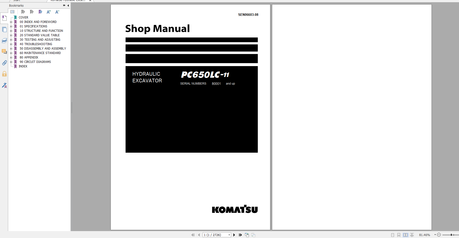 Komatsu Hydraulic Excavator PC650LC 11 Shop Manual SEN06603 08 2019