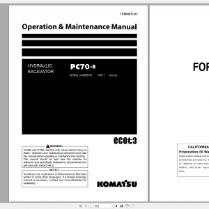 Komatsu Hydraulic Excavator PC70 8 Operation Maintenance Manual TEN00615 03 2018
