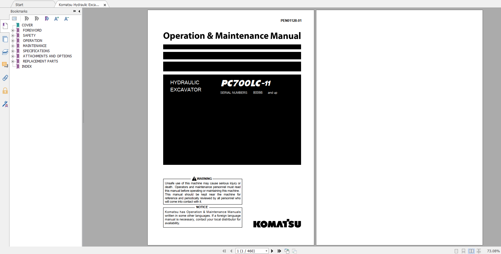 Komatsu Hydraulic Excavator PC700LC 11 Operation Maintenance Manual PEN01128 01 2019