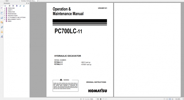 Komatsu Hydraulic Excavator PC700LC 11 Operation Maintenance Manual UENAM01321 2017