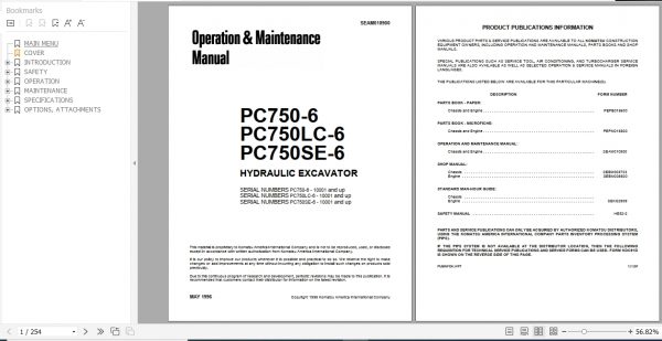 Komatsu Hydraulic Excavator PC750 6 PC750LC 6 PC750SE 6 Operation Maintenance Manual SEAD010900 1996