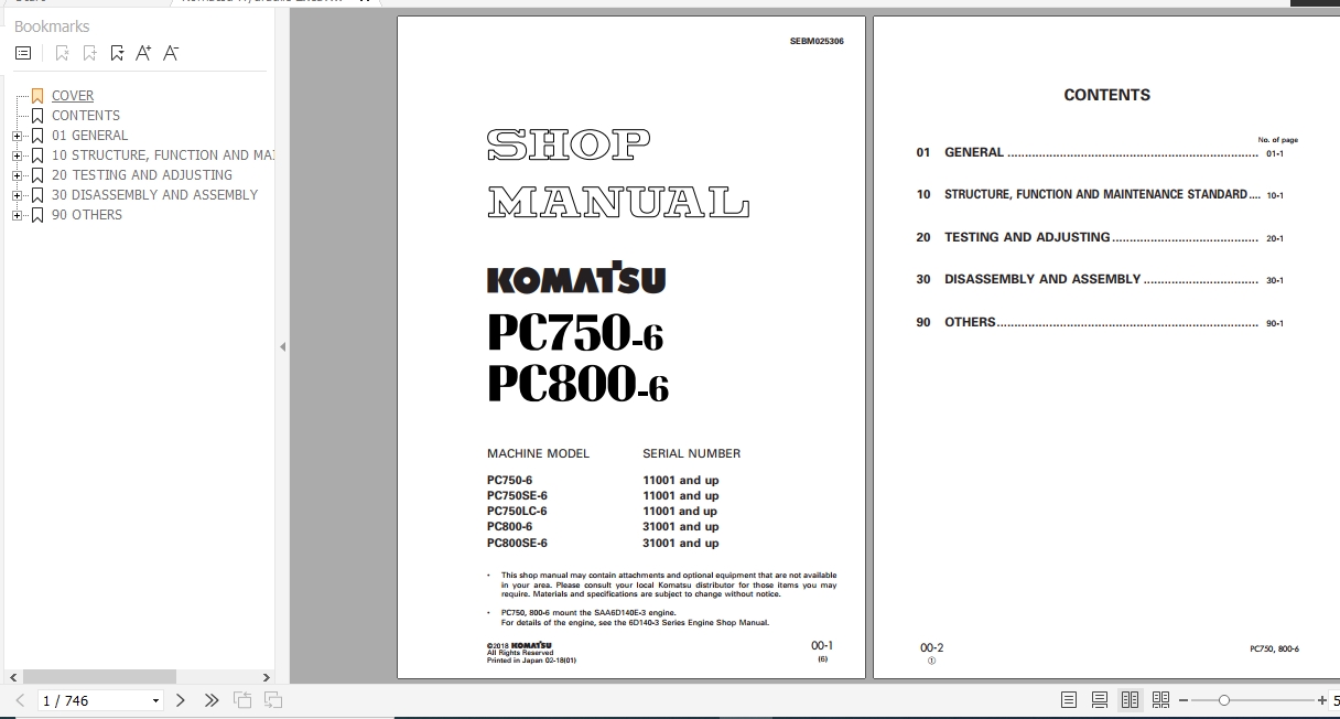 Komatsu Hydraulic Excavator PC750 6 PC800 6 Shop Manual SEBM025306 2018