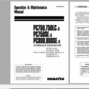 Komatsu Hydraulic Excavator PC750750LC 6 PC750SE 6 PC800800SE 6 Operation Maintenance Manual SEAM032602T 2000