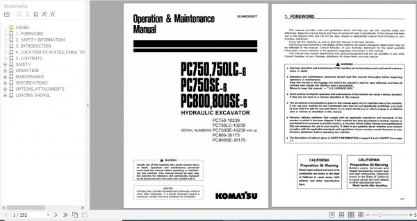 Komatsu Hydraulic Excavator PC750750LC 6 PC750SE 6 PC800800SE 6 Operation Maintenance Manual SEAM032602T 2000