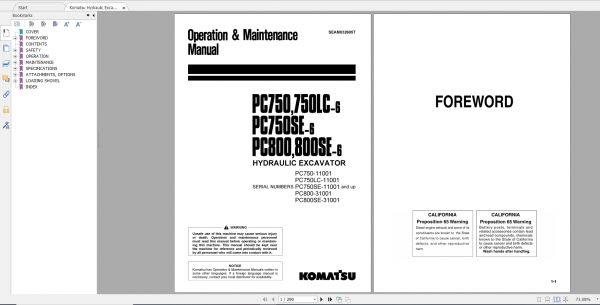 Komatsu Hydraulic Excavator PC750750LC 6 PC750SE 6 PC800800SE 6 Operation Maintenance Manual SEAM032605T 2003