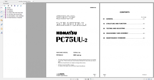 Komatsu Hydraulic Excavator PC750UU 2 Shop Manual SEBM001302 2000 1