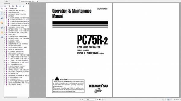 Komatsu Hydraulic Excavator PC75R 2 Operation Maintenance Manual WEAM001301