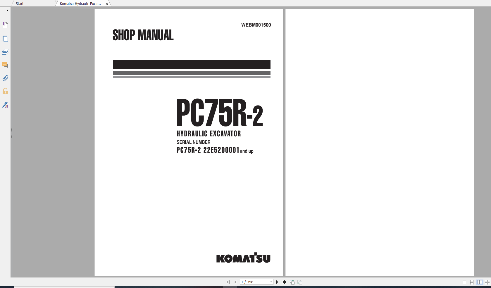 Komatsu Hydraulic Excavator PC75R 2 Shop Manual WEBM001500
