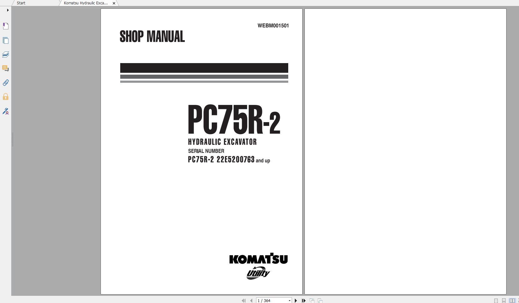 Komatsu Hydraulic Excavator PC75R 2 Shop Manual WEBM001501
