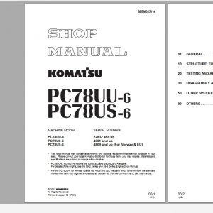 Komatsu Hydraulic Excavator PC780UU 6 PC780US 6 Shop Manual SEBM025119 2017
