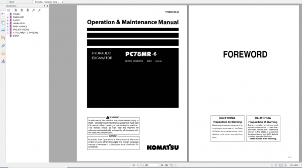 Komatsu Hydraulic Excavator PC78MR 6 Operation Maintenance Manual TEN00288 00 2008