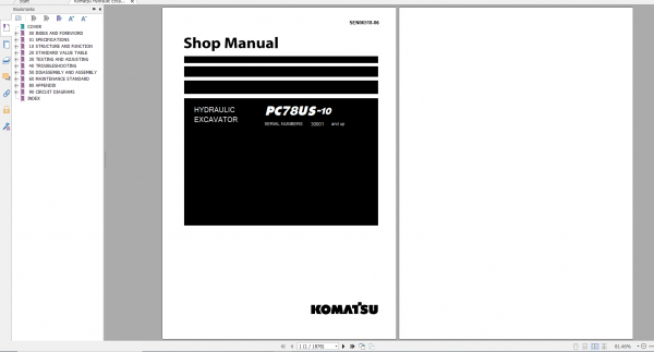 Komatsu Hydraulic Excavator PC78US 10 Shop Manual SEN06518 06 2020