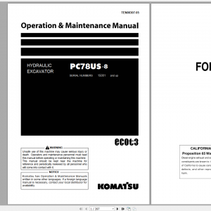Komatsu Hydraulic Excavator PC78US 8 Operation Maintenance Manual TEN00307 05 2009