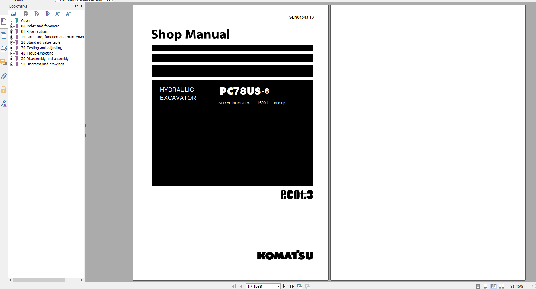 Komatsu Hydraulic Excavator PC78US 8 Shop Manual SEN04543 13 2018