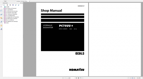 Komatsu Hydraulic Excavator PC78UU 8 Shop Manual SEN05205 07 2012
