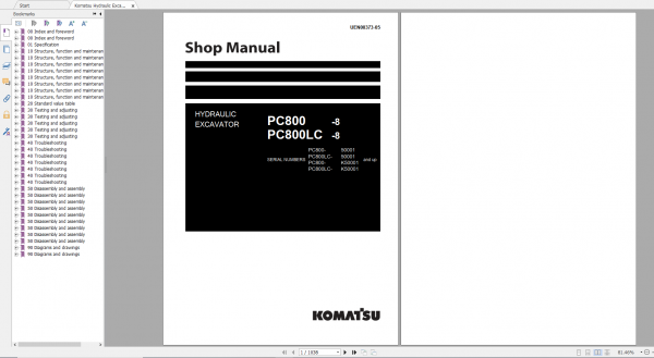 Komatsu Hydraulic Excavator PC800 8 PC800LC 8 Shop Manual UEN00373 05 2009