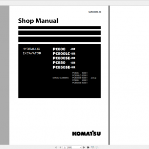 Komatsu Hydraulic Excavator PC800 8R PC800LC 8R PC800SE 8R PC850 8R PC850SE 8R Shop Manual SEN02316 16 2008