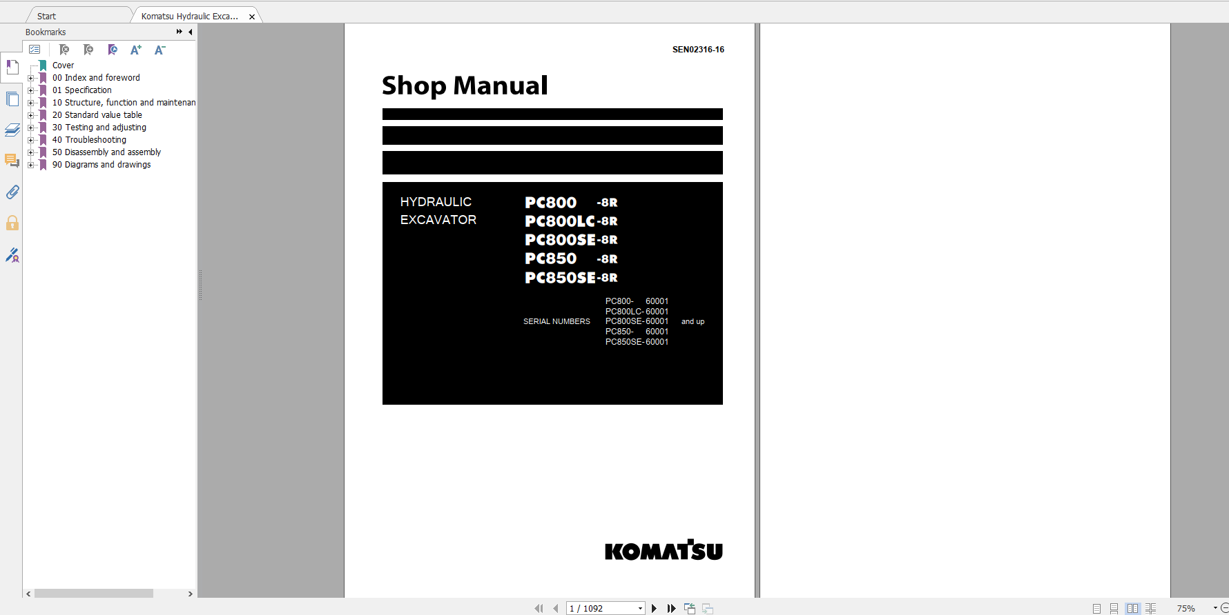 Komatsu Hydraulic Excavator PC800 8R PC800LC 8R PC800SE 8R PC850 8R PC850SE 8R Shop Manual SEN02316 16 2008