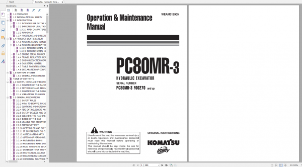 Komatsu Hydraulic Excavator PC80MR 3 Operation Maintenance Manual WEAM012905 2011
