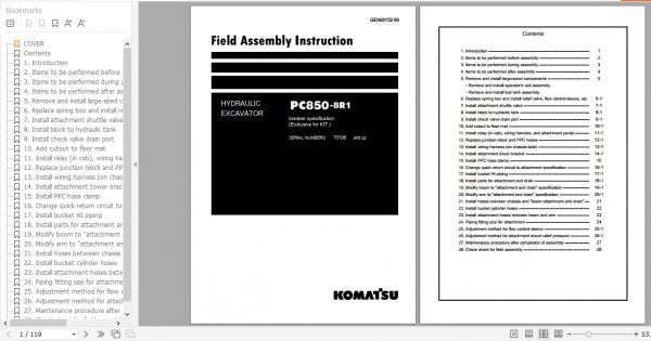 Komatsu Hydraulic Excavator PC850 8R1 Field Assembly Instruction GEN00152 00
