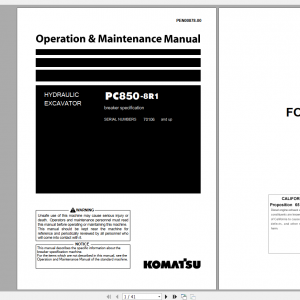 Komatsu Hydraulic Excavator PC850 8R1 Operation Maintenance Manual PEN00878 00 2016