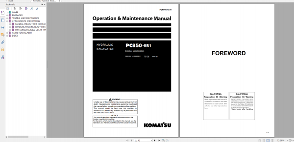 Komatsu Hydraulic Excavator PC850 8R1 Operation Maintenance Manual PEN00878 00 2016