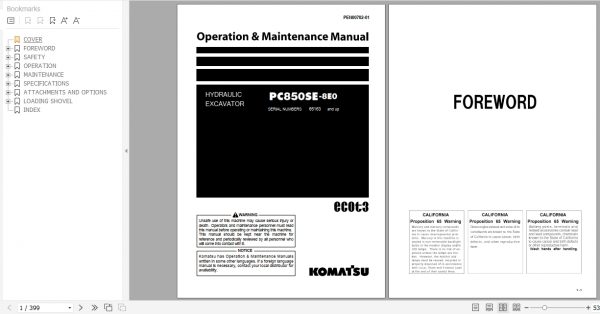 Komatsu Hydraulic Excavator PC850SE 8E0 Operation Maintenance Manual PEN00702 01 2019