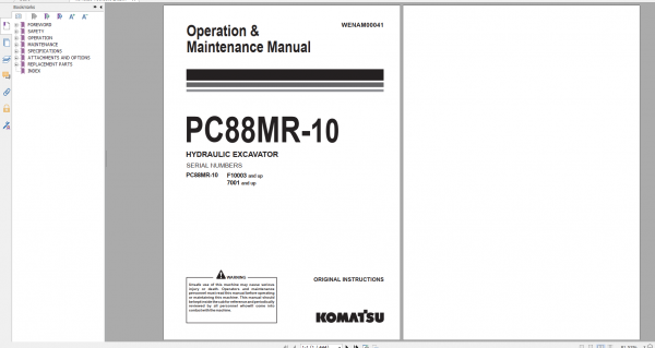 Komatsu Hydraulic Excavator PC88MR 10 Operation Maintenance Manual WENAM00041 2017