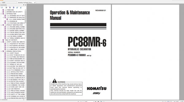 Komatsu Hydraulic Excavator PC88MR 6 Operation Maintenance Manual WEAM008101 2006