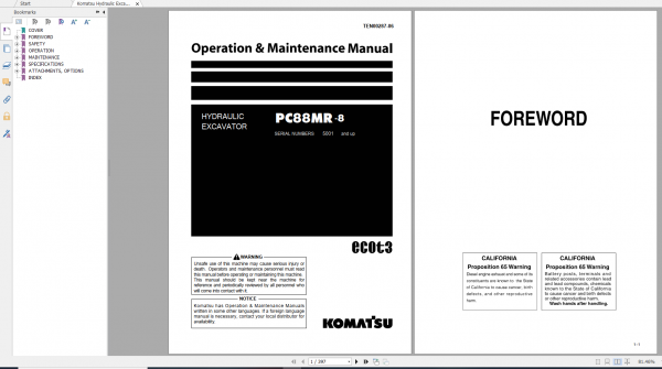 Komatsu Hydraulic Excavator PC88MR 8 Operation Maintenance Manual TEN00287 06 2010